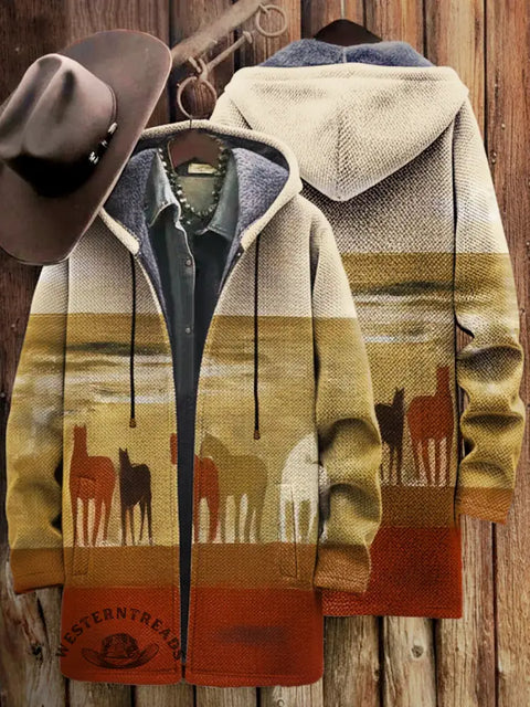 Retro Western Unisex Plush Thick Long-Sleeved Cardigan Coat