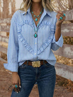 Vintage Heart Valentine's Day Elegant Striped Shirt