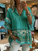 Vintage Printed Patchwork Casual Shirt