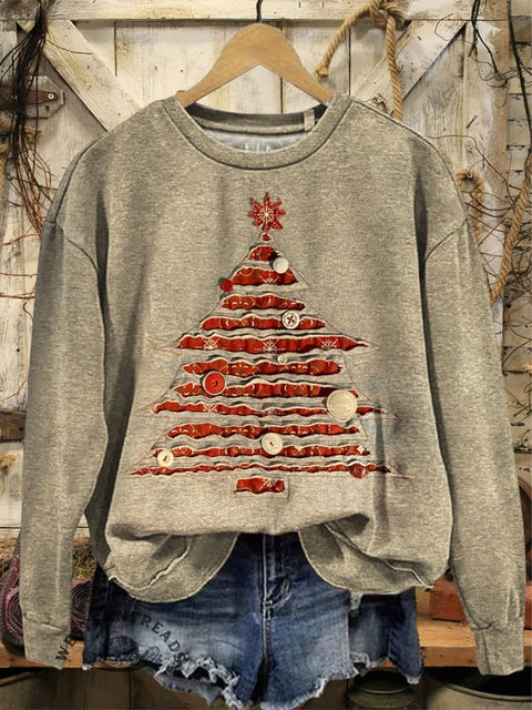 Christmas Art Print Casual Cotton Sweatshirt