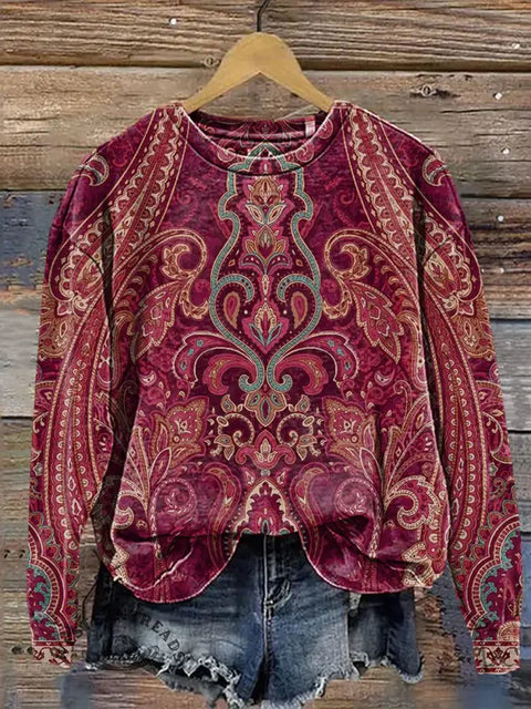 Retro Paisley Casual Cotton Sweatshirt