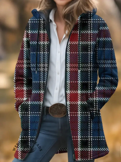 Plaid Print Unisex Plush Thick Long-sleeved Cardigan Coat