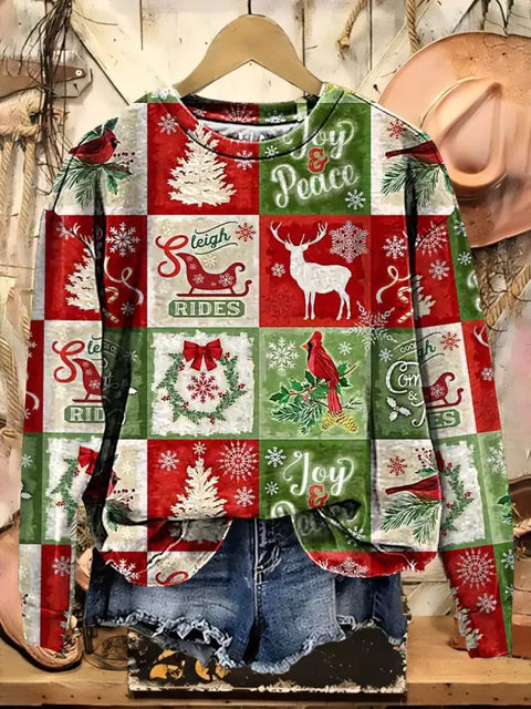 Retro Christmas Art Casual Cotton Sweatshirt