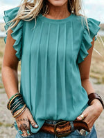 Chiffon Blouse -Teal Top，Casual Western Boho Clothing