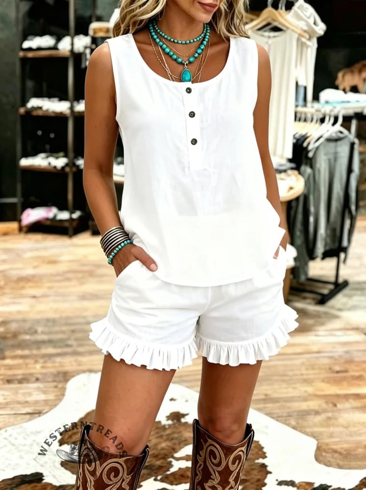 Women's Vintage Sleeveless Patchwork Casual Suit