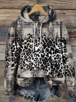 Vintage Art Print Casual Cotton Hooded Sweatshirt