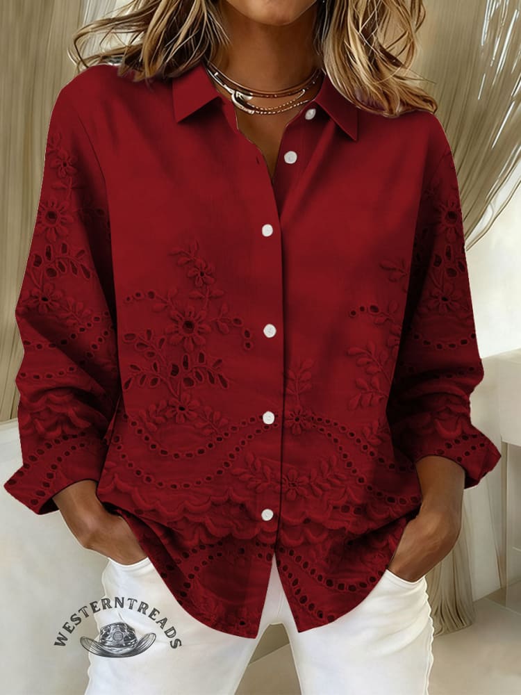 Women's Retro Floral Print Casual Cotton Shirt