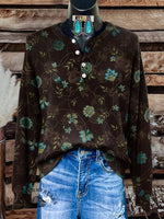 Floral Art Print Buttoned Cardigan Sweater