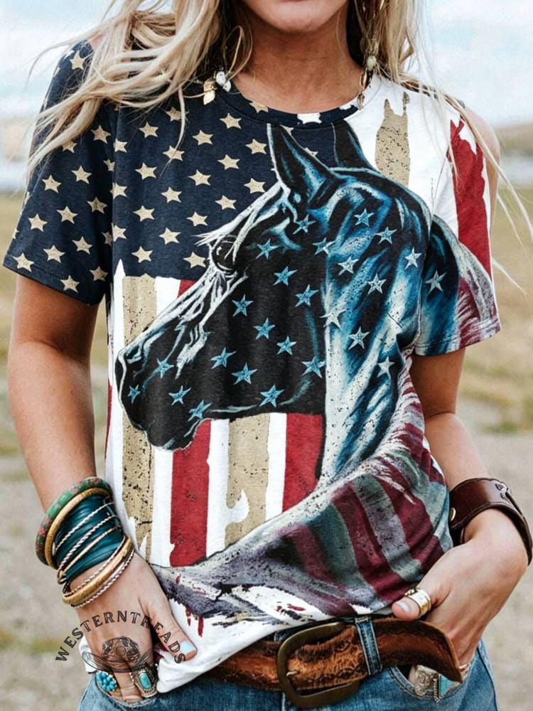 Flag Horse Art Print T-shirt