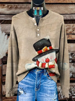 Retro Art Print Buttoned Cardigan Christmas Sweater