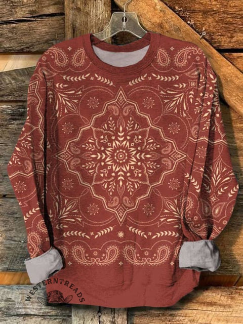 Paisley Print Casual Cotton Sweatshirt