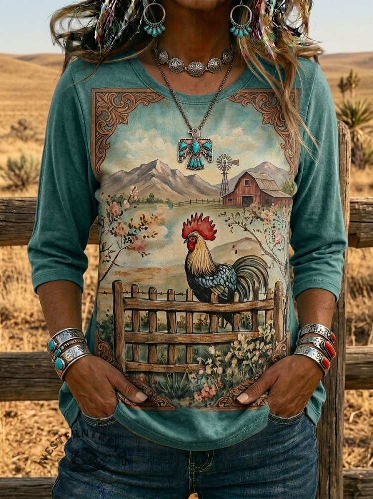 Women's Vintage Art Print Casual Half-sleeve Top