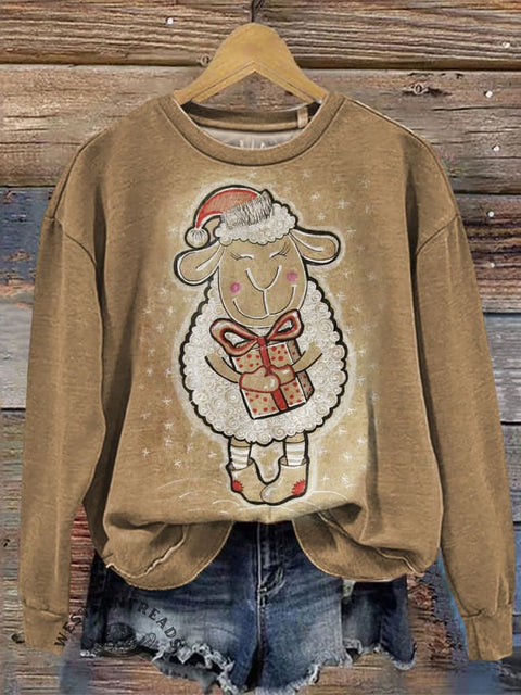 Christmas Art Print Casual Cotton Sweatshirt