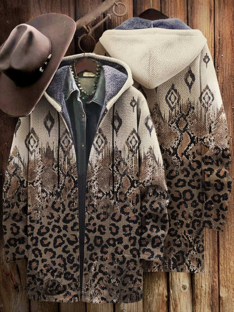 Leopard Print Unisex Plush Thick Long-sleeved Cardigan Coat