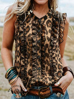 Leopard Print Boho Tank Top - Button Up Animal Shirt