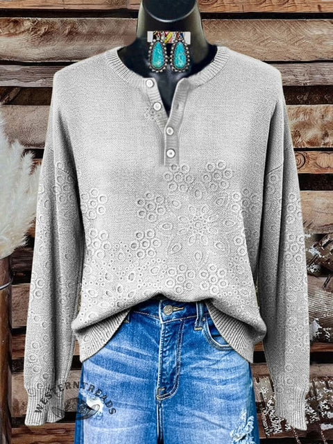 Retro Floral Print Buttoned Cardigan Sweater