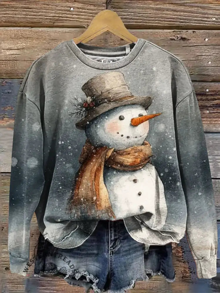 Winter Snowman Art Print Casual Sweatshirt