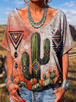 Women's Vintage Atr Print V-neck T-shirt