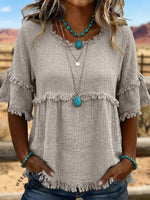 Vintage ArtPatchwork Cotton And Linen Shirt