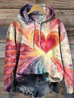 Vintage Heart Art Print Casual Cotton Hooded Sweatshirt