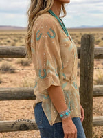 Women's Western Horseshoe Print Summer Shirt