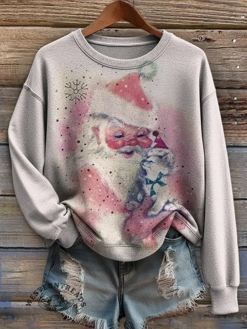 Women's Retro Christmas Art Print Casual Sweatshirt