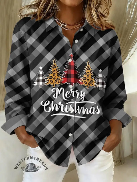 Women's Christmas Print Casual Cotton Shirt