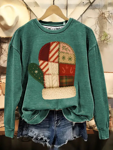 Patchwork Art Gloves Print Casual Cotton Sweatshirt