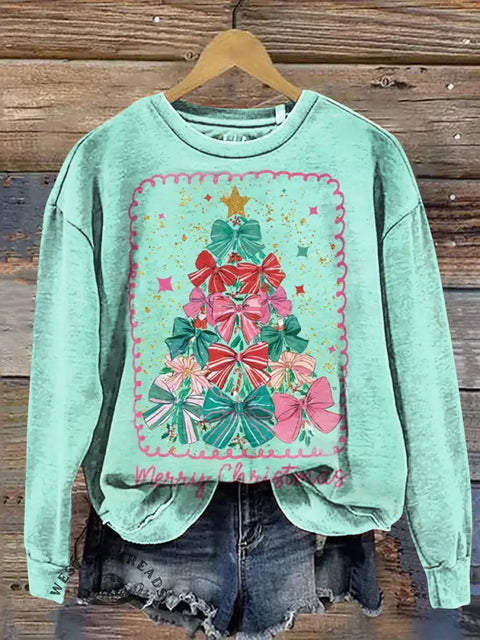 Bow christmas tree Casual Cotton Sweatshirt