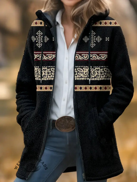 Retro color pattern Unisex Plush Thick Long-Sleeved Cardigan Coat