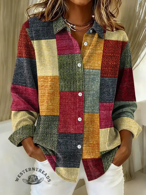 Women's Retro Color Plaid Print Casual Cotton Shirt