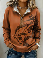Simple Cowboys Art Pattern Casual Half-Zip Cotton Sweatshirt