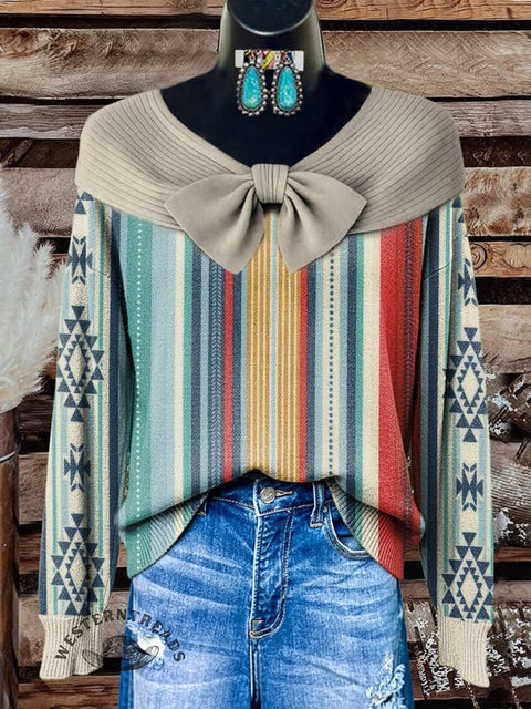 Women's Stripe Print Casual Cotton Sweater