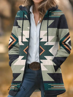 Aztec Print Unisex Plush Thick Long-Sleeved Cardigan Coat