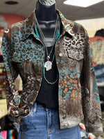 Women's Vintage Leopard Print Casual Denim Jacket