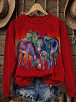 Vintage Donkey Art Print Casual Cotton Sweatshirt