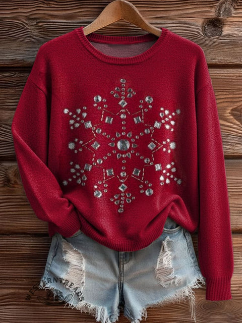 Christmas Art Print Knit Pullover Sweater