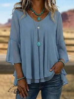 Boho Layered Chiffon Blouse • Bell Sleeve V-neck Top