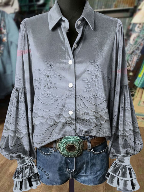 Women's Retro Floral Print Casual Cotton Shirt