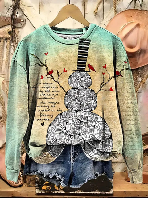 Retro Art Print Casual Cotton Christmas Sweatshirt