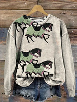 Retro Horse Art Casual Cotton Sweatshirt