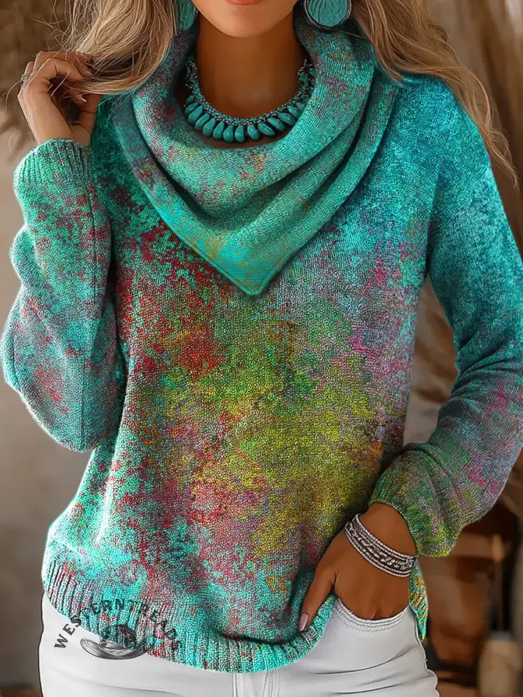 Women's Vintage Printed Casual Long Sleeve Sweater