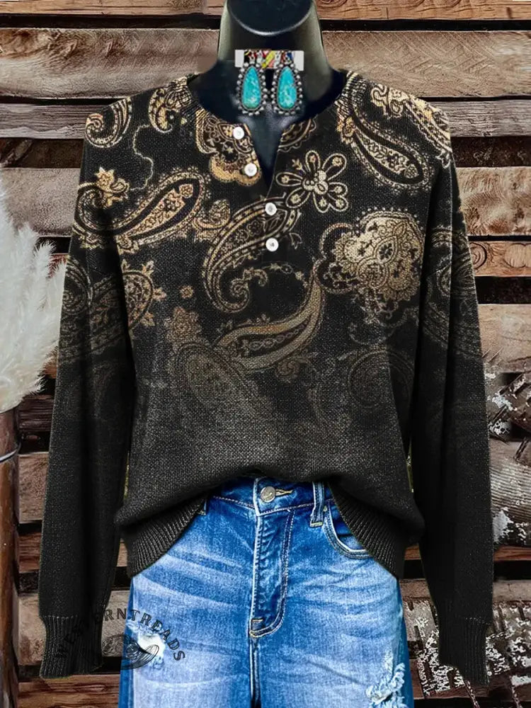 Women's Paisley Art Print Casual Sweater
