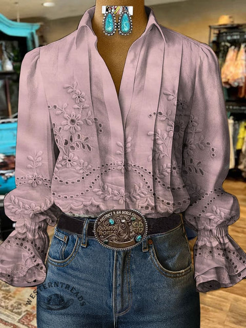 Women's Retro Classic Floral Prints Casual Cotton And Linen Shirt