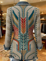 Retro Ethnic Totem Art Print Patchwork Denim Sweater Cardigan Coat