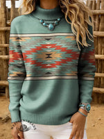 Women's Vintage Aztec Print Casual Turtleneck Sweater