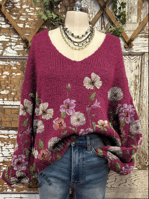Women's Art Print Casual Pullover Sweater