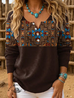 Retro Colorful Aztec Print Buttoned Cardigan Sweater