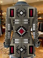 Southwestern Art Print Patchwork Denim Sweater Cardigan Coat