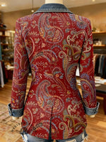 Paisley Print Patchwork Denim Sweater